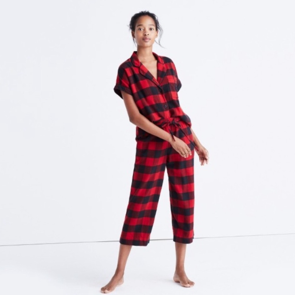 Madewell Red & Black Plaid Cropped Sleep Set